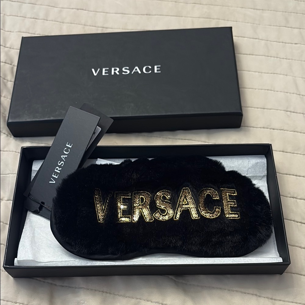 Versace Black and Gold Designer Face Mask faux fur glitter